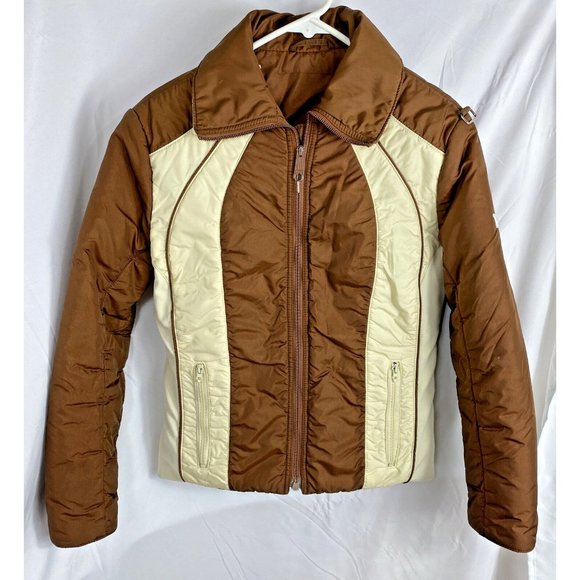 Women's WS Vintage 70's Puffer Down Ski Jacket Sz 10 Brown Full Zip Retro - Picture 1 of 9
